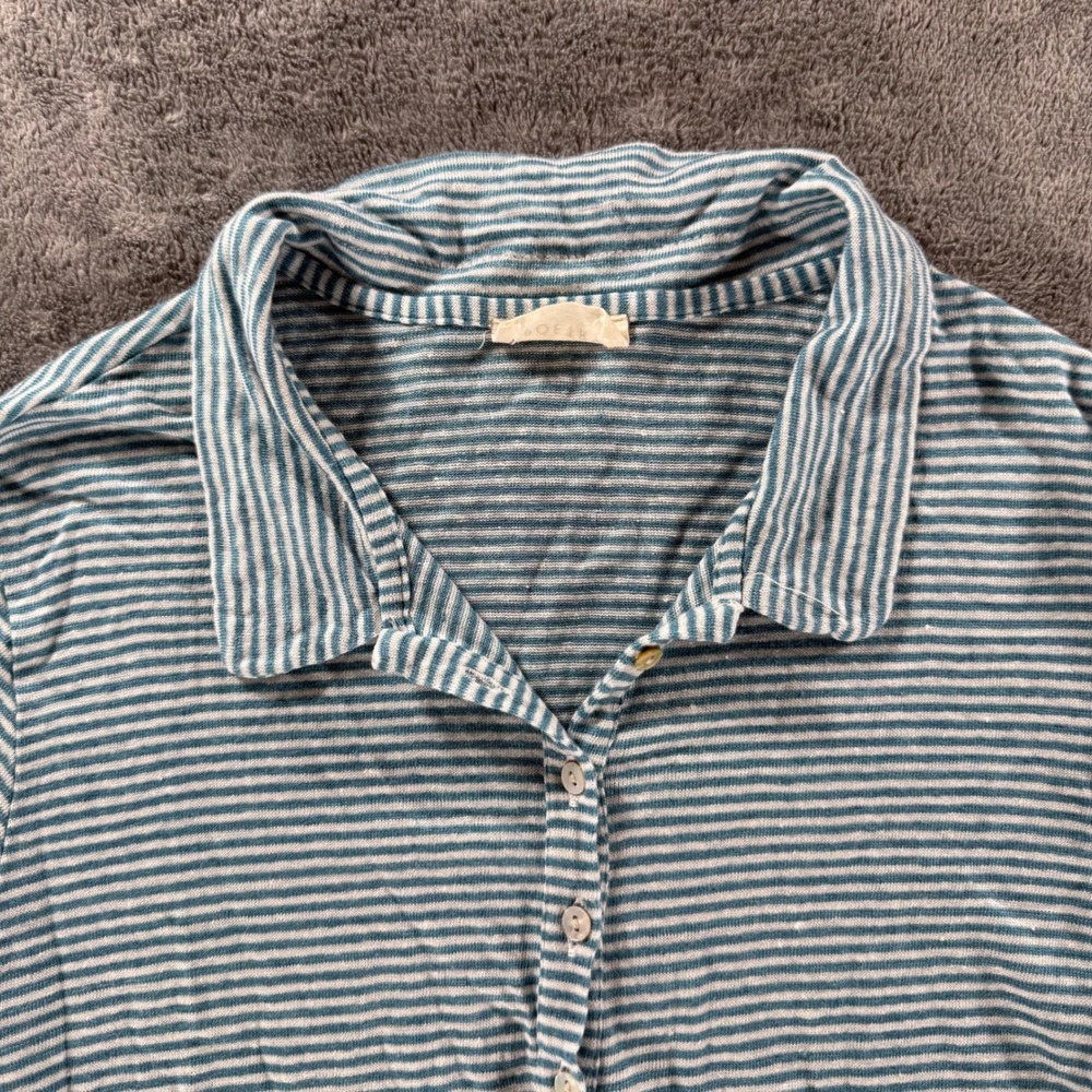Poetry Striped Linen Jersey Polo Shirt Womens US 6 Blue White 100% Linen Knit